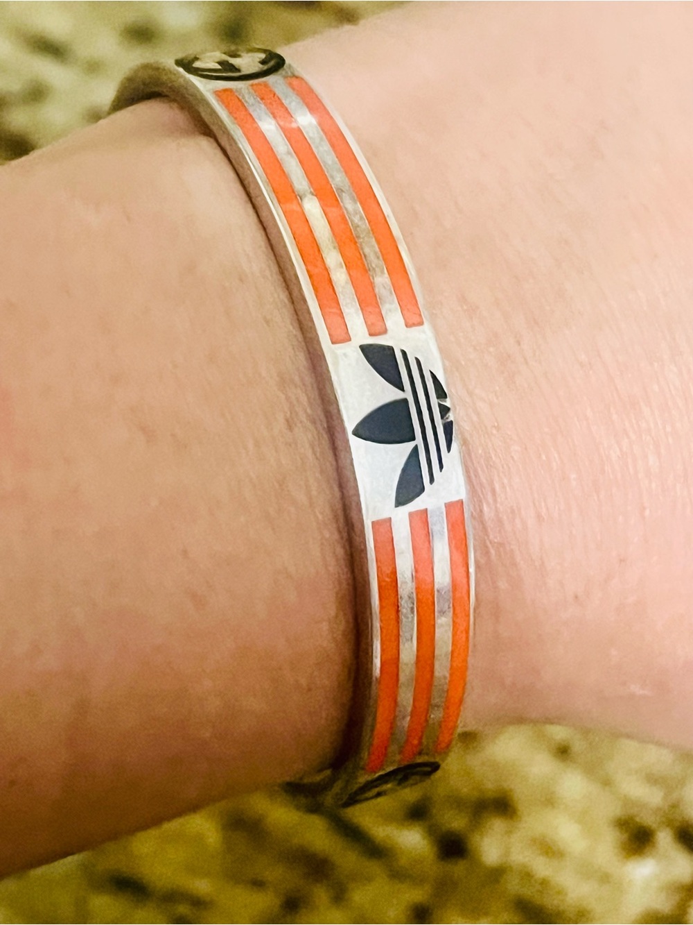 GUC Gucci x Adidas Orange and Silver Enamel open Cuff Bracelet - Picture 3 of 9